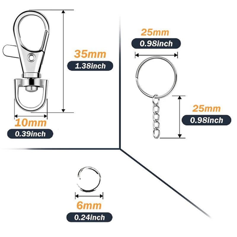 Segauin 100 Pcs Swivel Snap Hook and Key Rings with Chain and Jump Rings for Keychain Lanyard DIY Jewelry Crafts Accessories(50 Lanyard Snap Hooks+50 Key Ring with Chains) - Image 2